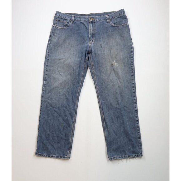 Vintage Y2K Carhartt Mens 40x30 Distressed Relaxed Fit Wide Leg Denim Jeans Blue